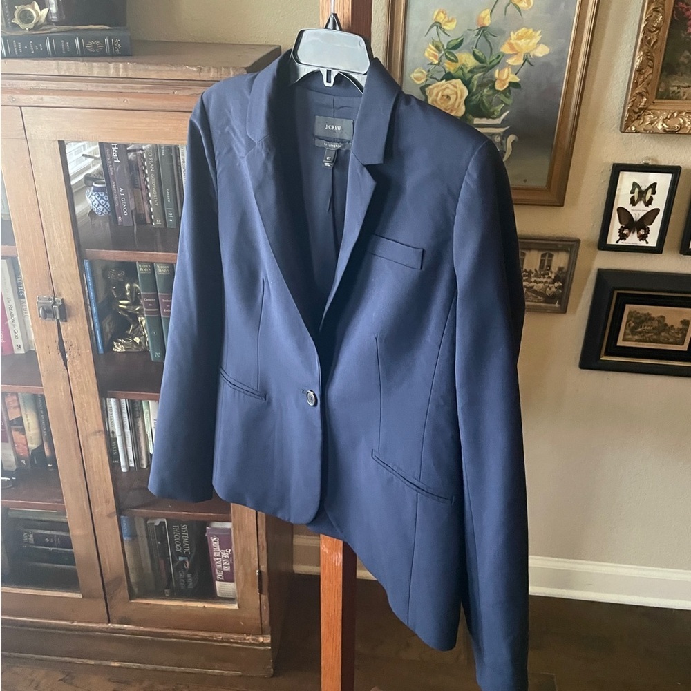 J. Crew Bi Stretch Tollegno 1900 women’s tall wool blazer jacket 12T navy blue - Picture 3 of 11